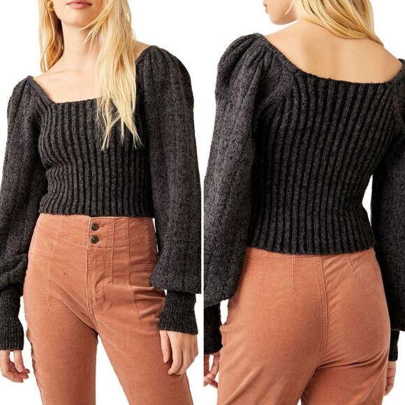 Free People Sweaters - Free People NWT Katie Mix Stitch Square Neck Sweater in Black Combo Size S